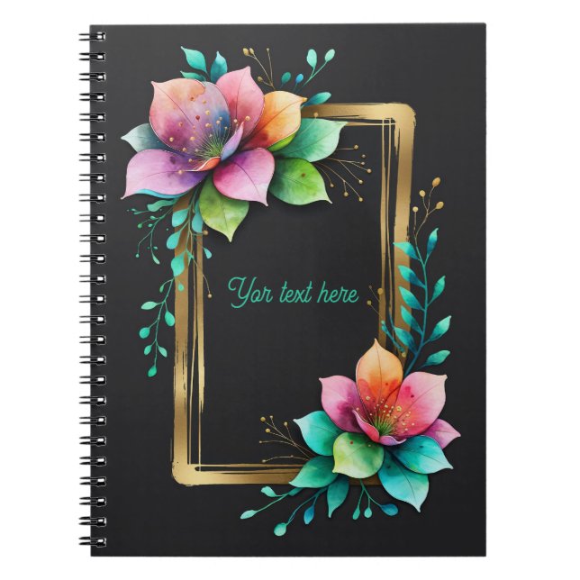 Akvarellblommor - Guldram 34 + din text Anteckningsbok (Framsidan)