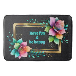 Akvarellblommor - Guldram 34 + din text Badrumsmatta