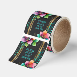 Akvarellblommor - Guldram 34 + din text Fyrkantigt Klistermärke