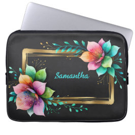 Akvarellblommor - Guldram 34 + din text Laptop Fodral