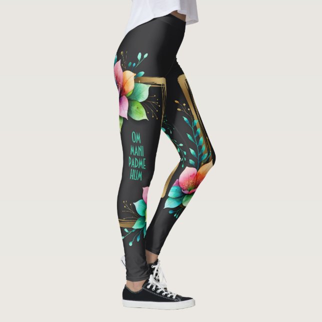 Akvarellblommor - Guldram 34 + din text Leggings (Höger)