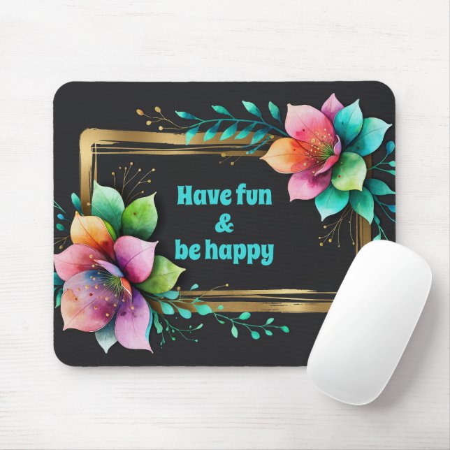 Akvarellblommor - Guldram 34 + din text Musmatta (Med mus)