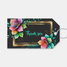 Akvarellblommor - Guldram 34 + din text Presentetikett