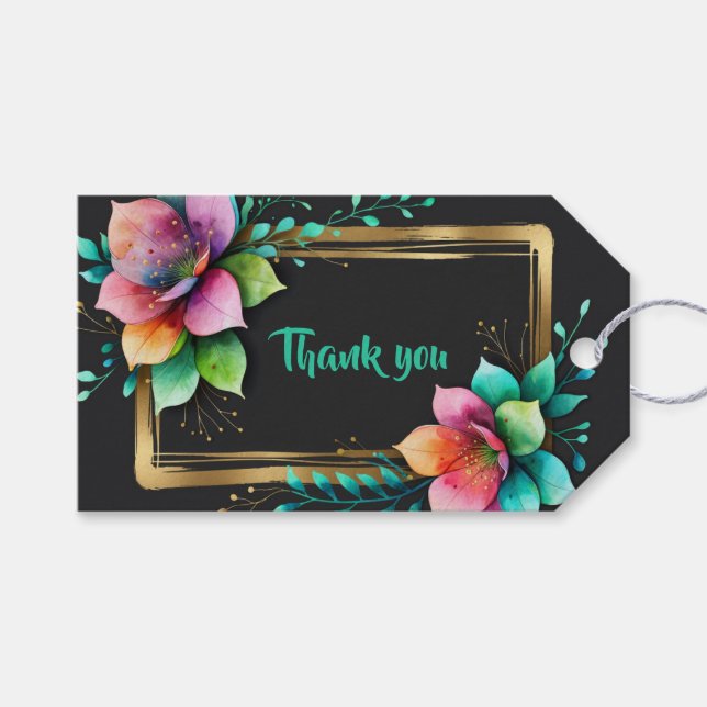 Akvarellblommor - Guldram 34 + din text Presentetikett (Framsidan (Horisontell))