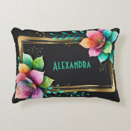 Akvarellblommor - Guldram 34 + din text Prydnadskudde