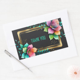 Akvarellblommor - Guldram 34 + din text Rektangulärt Klistermärke