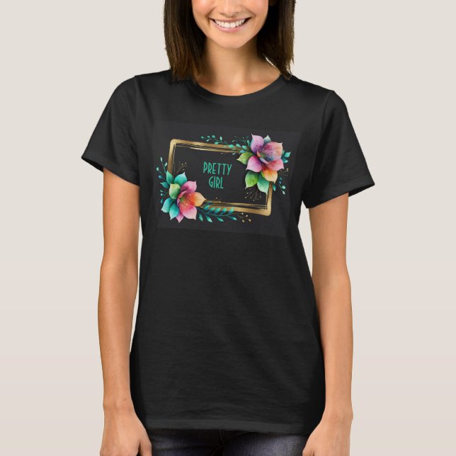 Akvarellblommor - Guldram 34 + din text T Shirt (Framsida)