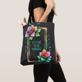 Akvarellblommor - Guldram 34 + din text Tygkasse