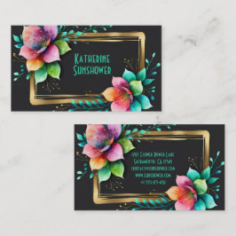 Akvarellblommor - Guldram 34 + din text Visitkort