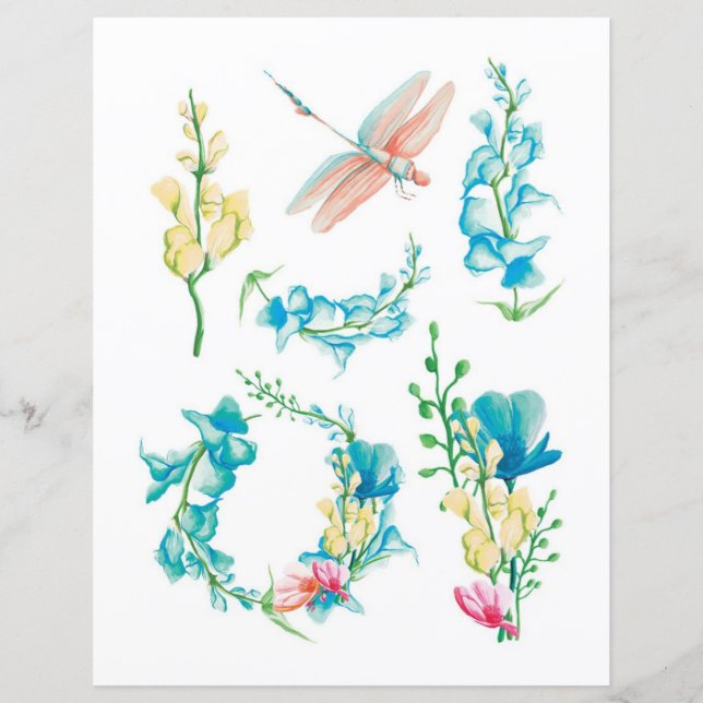 Akvarellblommor insekter att klippa ut och kola (Framsida)