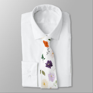 Akvarellblommor Lila och Rost Orange Rosor Slips