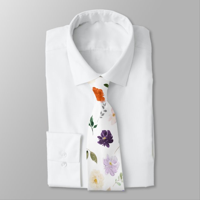 Akvarellblommor Lila och Rost Orange Rosor Slips (Bunden)