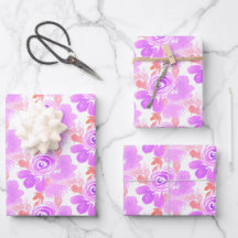 Akvarellblommor, lila rosa handmålad