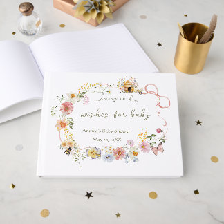 Akvarellblommor Mamma till Bee Baby Shower Gästbok