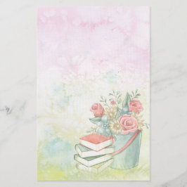 Akvarellblommor och böcker brevpapper