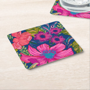 Akvarellblommor och botanisk rosa bröllopsdusch underlägg papper kvadrat