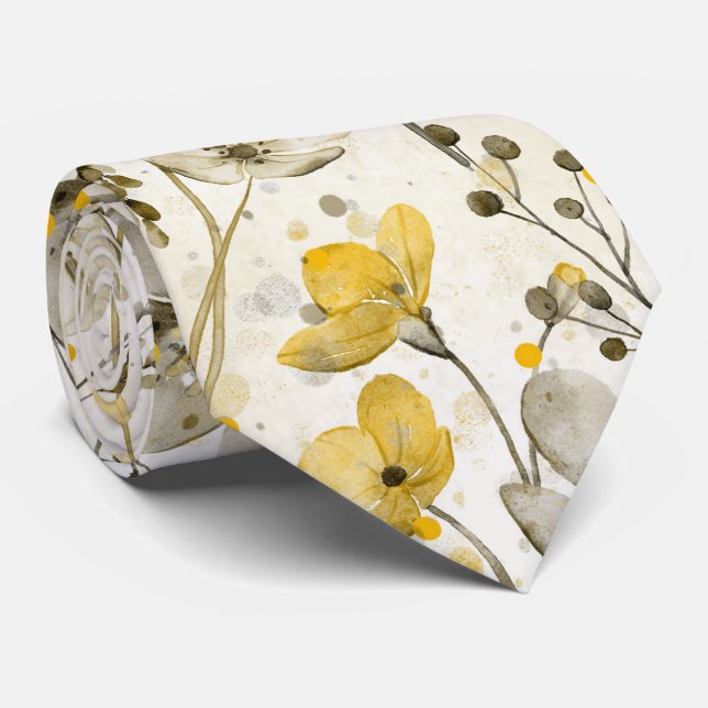 Akvarellblommor och trollsländor - neutrala slips (Rullad)