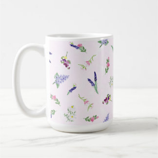 Akvarellblommor på blekrosa spetsig textur kaffemugg