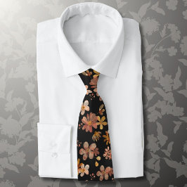 Akvarellblommor på svart blommönster slips