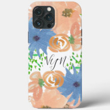 Akvarellblommor Päronblå Monogram