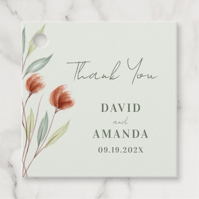 Akvarellblommor Pastellgrön Gåvor Etiketter (Framsida)