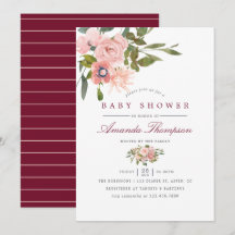 Akvarellblommor Rosa och Burgunder Baby Shower