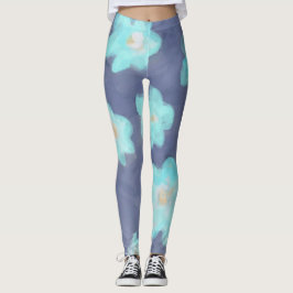 Akvarellblommor teal cyan vilda blommor marinblå  leggings