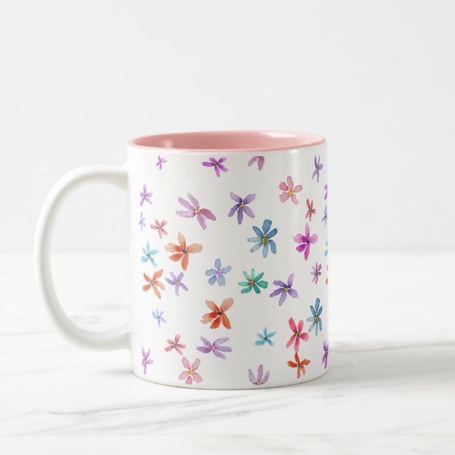 Akvarellblommor Två-Tonad Mugg (Vänster)