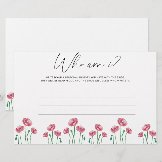 Akvarellblommor Vem är jag bröllopsduschspel Brevpapper (Fram/baksida)