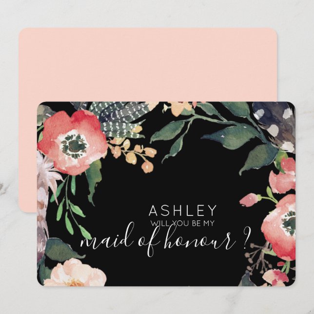 Akvarellblommor Vill du vara min brudtjänsteflicka Inbjudningar (Fram/baksida)