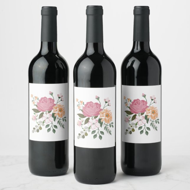 Akvarellblommor Vinflaska Etikett (Flaskor)