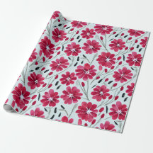 Akvarellblomning Röda Blommor Presentpapper
