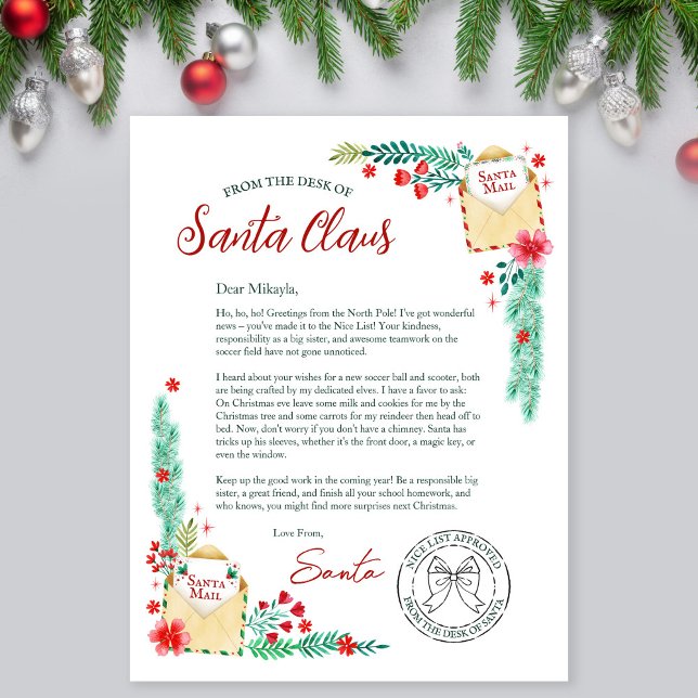 Akvarellbrev från jultomten till barnen (Watercolor Letter From Santa Claus for Kids)