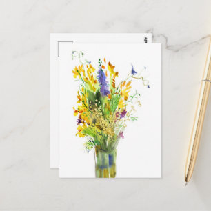 Akvarellbukett av sommarblommor vykort