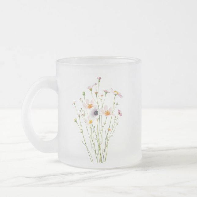 Akvarellbukett av vilda blommor frostad glasmugg (Vänster)
