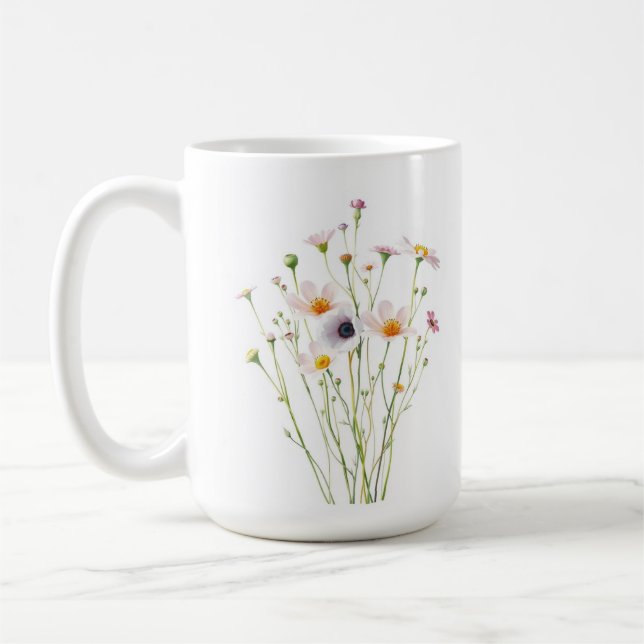 Akvarellbukett av vilda blommor kaffemugg (Vänster)