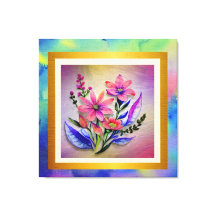 Akvarellbukett blommor, färgrik bakgrund