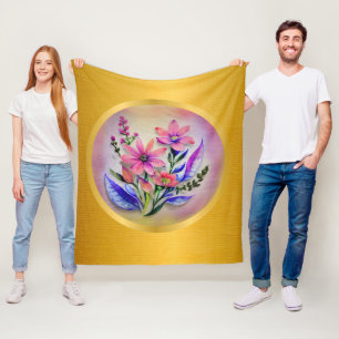 Akvarellbukett blommor, färgrik bakgrund fleecefilt
