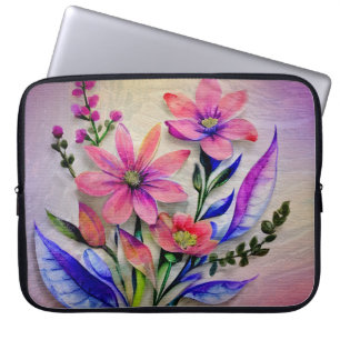 Akvarellbukett blommor, färgrik bakgrund    laptop fodral