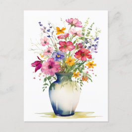 Akvarellbukett med blommor vykort