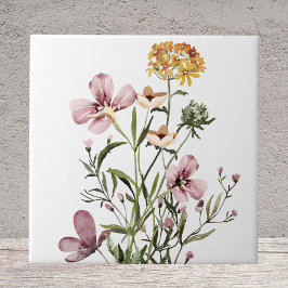 Akvarellbukett med vilda blommor kakelplatta