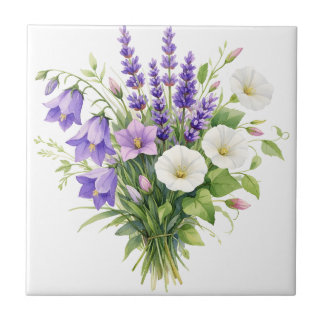 Akvarellbukett med vilda blommor kakelplatta
