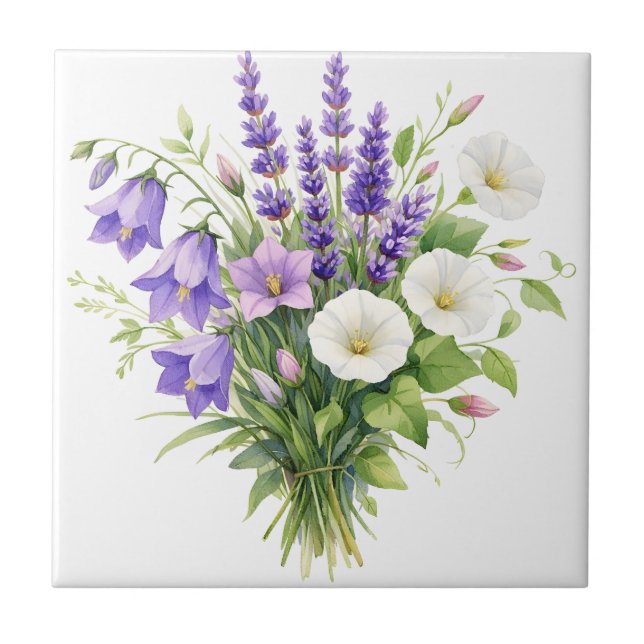 Akvarellbukett med vilda blommor  kakelplatta (Framsidan)