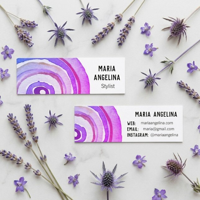 Akvarellcirklar Färgrika Ringar Abstrakt Lila Mini Visitkort (Watercolor Circles Handpainted Rings Abstract Purple Mini Business Card
)