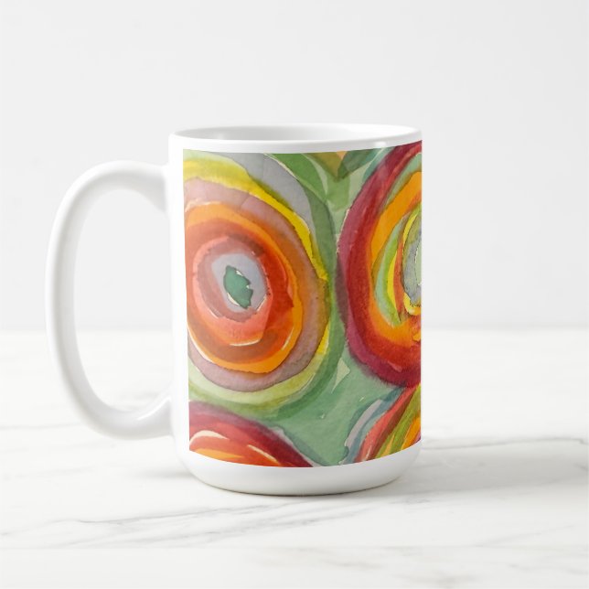 Akvarellcirklar Flerfärgad Abstrakt Konst Kaffemugg (Vänster)
