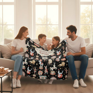 Akvarellcirkustält Elefanter Lejon Familj Fleecefilt