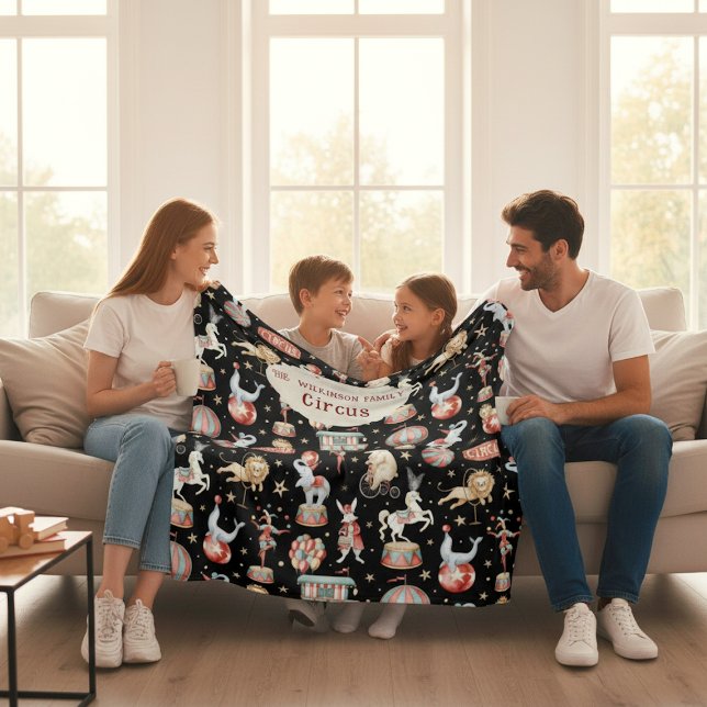 Akvarellcirkustält Elefanter Lejon Familj  Fleecefilt (Skapare uppladdad)