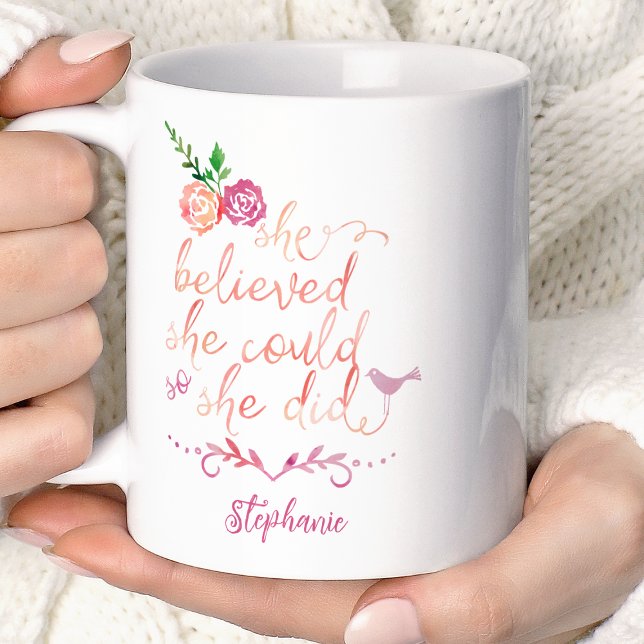 Akvarellcitat Hon trodde att hon kunde så hon gjor Kaffemugg (Skapare uppladdad)