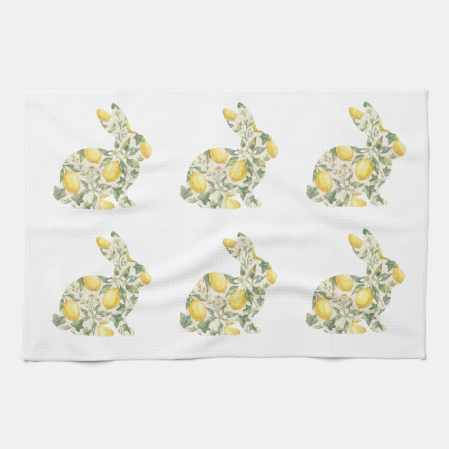 AkvarellCitron Citrus Kanin Blommig Påsk Vår Kökshandduk (Horisontell)