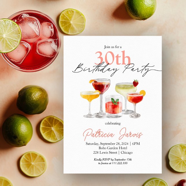 Akvarellcocktail 30-årsfest inbjudningar (Skapare uppladdad)